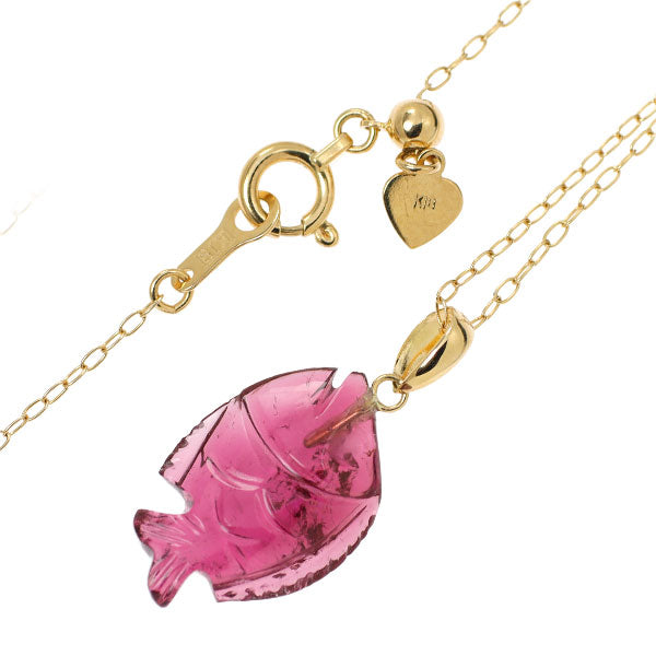 K18YG Pink Tourmaline Pendant Necklace Fish 