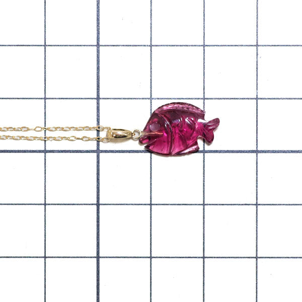 K18YG Pink Tourmaline Pendant Necklace Fish 