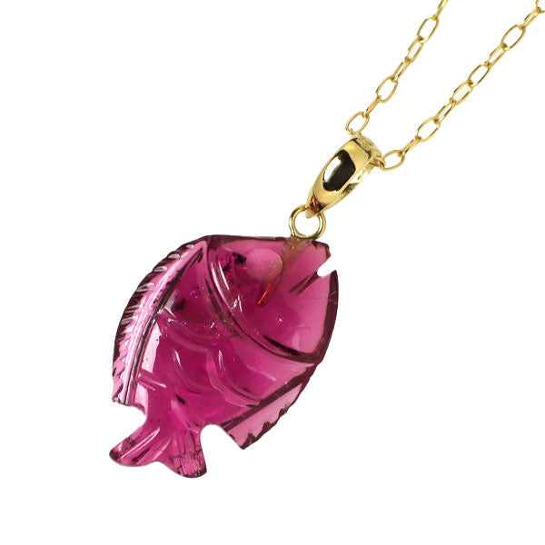 K18YG Pink Tourmaline Pendant Necklace Fish 