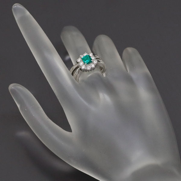 Pt900 Emerald Diamond Ring 0.59ct D0.57ct 