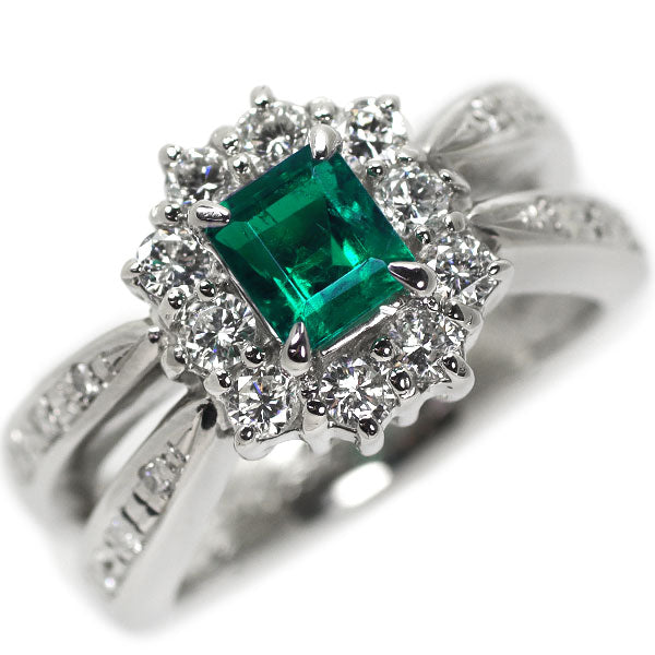 Pt900 Emerald Diamond Ring 0.59ct D0.57ct 