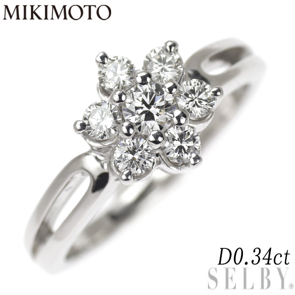 MIKIMOTO Pt950 Diamond Ring 0.34ct Flower 