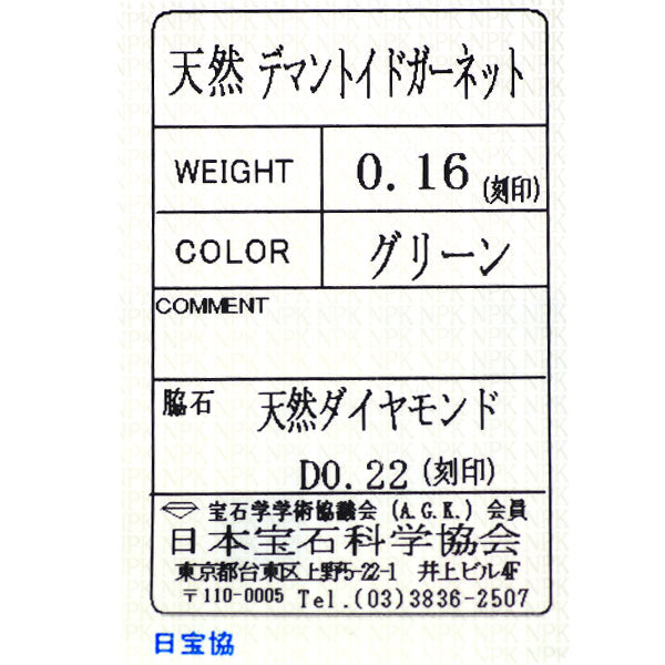 Pt900 デマントイドガーネット ダイヤモンド リング 0.16ct D0.22ct 希少