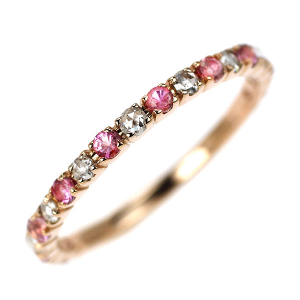 K18PG Pink Tourmaline Rose Cut Diamond Ring D0.15ct Half Eternity 