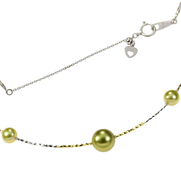 K18YG/WG/PG Pistachio Pearl Necklace Diameter 7.0-11.2mm Station 