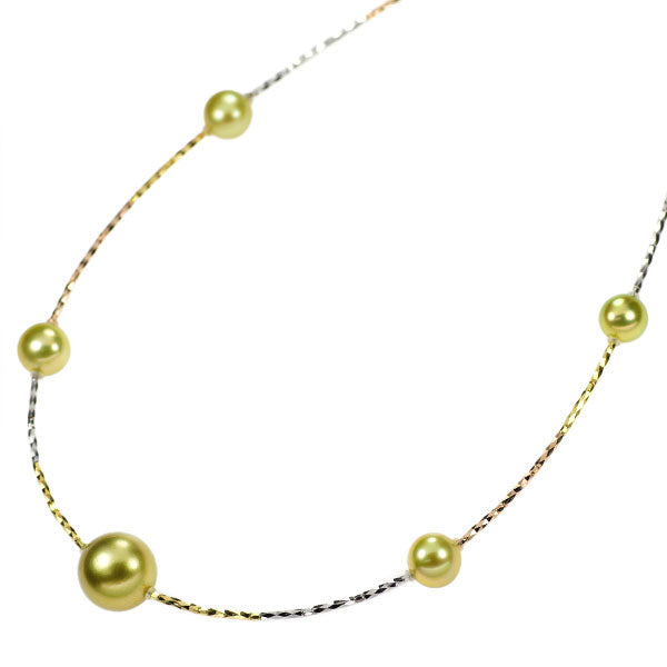 K18YG/WG/PG Pistachio Pearl Necklace Diameter 7.0-11.2mm Station 