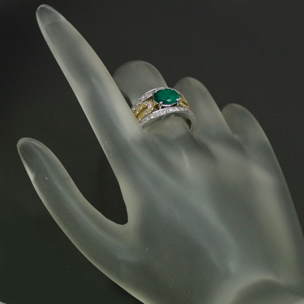 K18/Pt900 Emerald Diamond Ring 1.43ct D0.68ct 