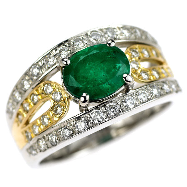 K18/Pt900 Emerald Diamond Ring 1.43ct D0.68ct 