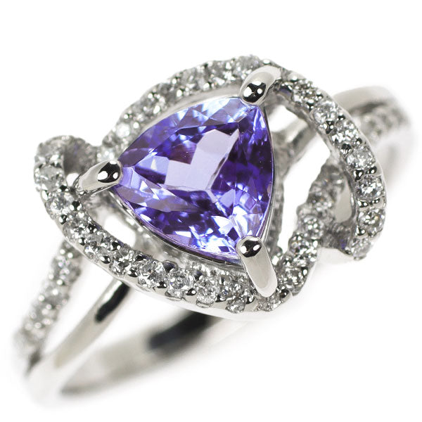 Pt900 Trilliant Tanzanite Diamond Ring 0.87ct D0.21ct 