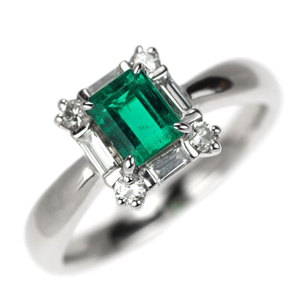 Pt900 Emerald Diamond Ring 0.90ct D0.36ct 