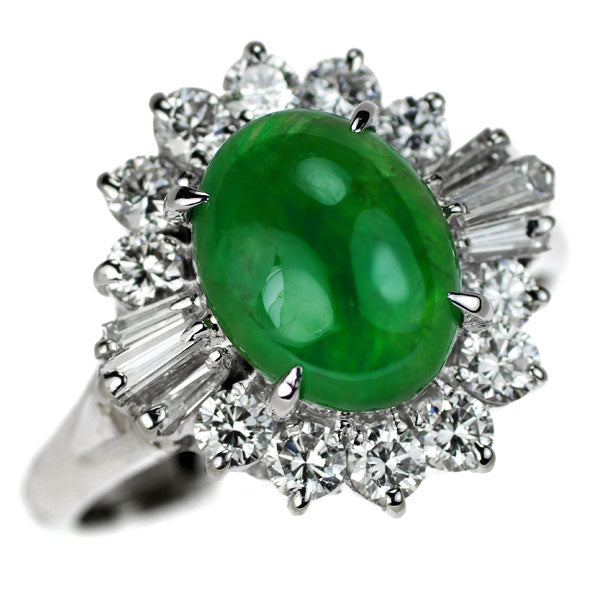 Pt900 Jade Diamond Ring 2.63ct D0.97ct 