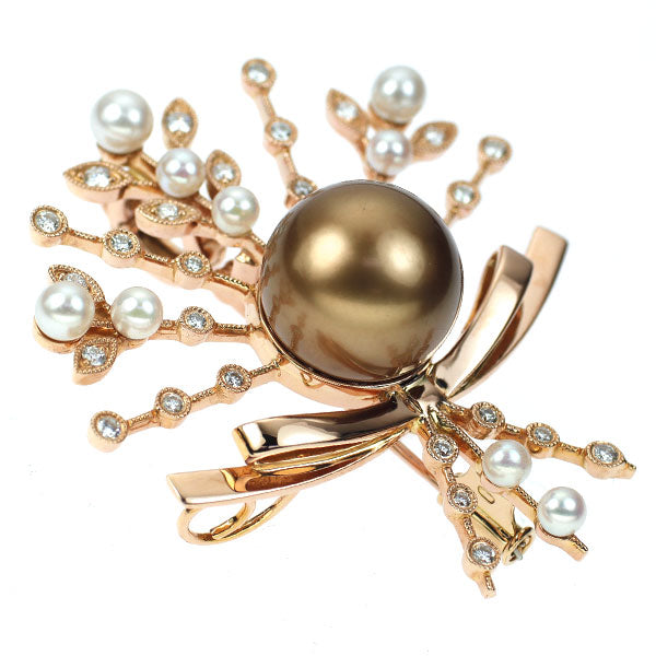 K18PG Chocolate Pearl Akoya Baby Pearl Diamond Brooch/Pendant Diameter approx. 12.7mm Diameter approx. 2.9-4.1mm D0.40ct 