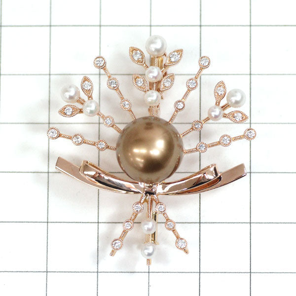 K18PG Chocolate Pearl Akoya Baby Pearl Diamond Brooch/Pendant Diameter approx. 12.7mm Diameter approx. 2.9-4.1mm D0.40ct 