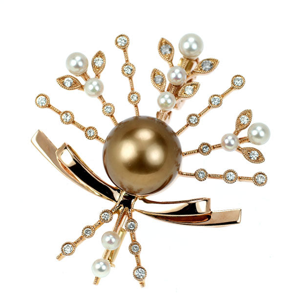 K18PG Chocolate Pearl Akoya Baby Pearl Diamond Brooch/Pendant Diameter approx. 12.7mm Diameter approx. 2.9-4.1mm D0.40ct 