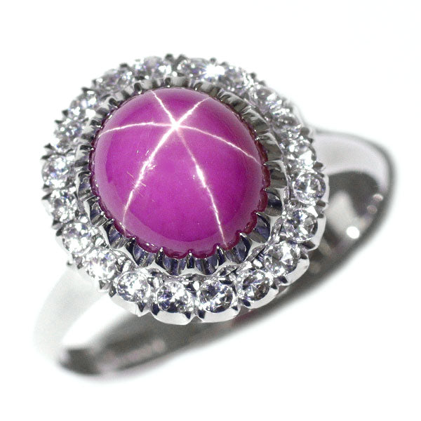 K14WG Synthetic Purple Star Sapphire Cubic Zirconia Ring, Vintage Product with Crown Openwork 