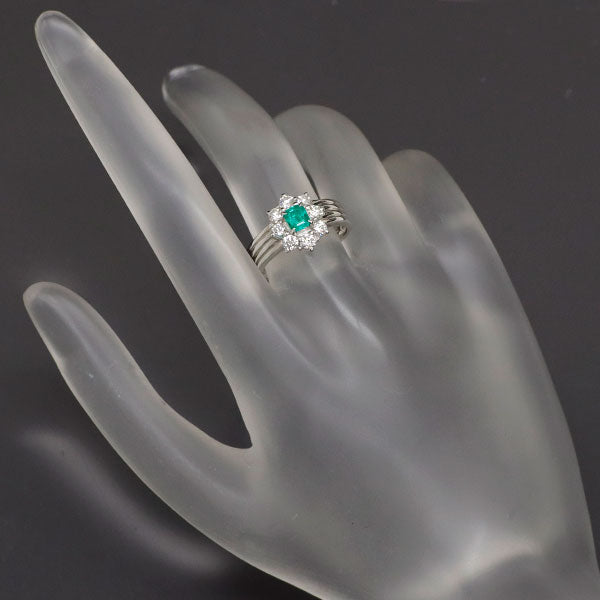 Pt900 emerald diamond ring 0.32ct D0.52ct 