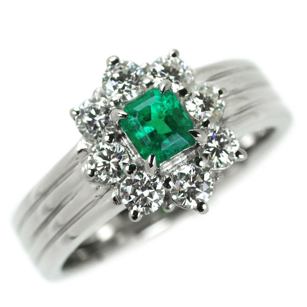 Pt900 emerald diamond ring 0.32ct D0.52ct 