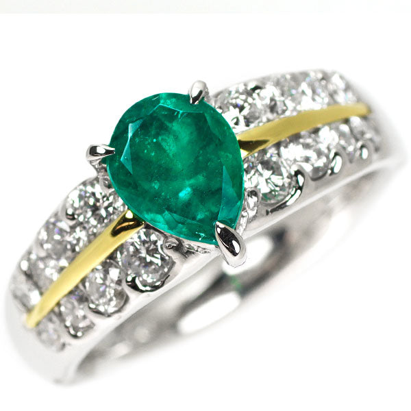 Pt900/K18 Emerald Diamond Ring 1.03ct D0.73ct 