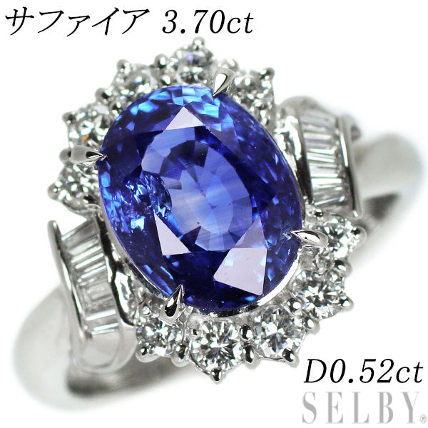 Pt900 サファイア ダイヤモンド リング 3.70ct D0.52ct