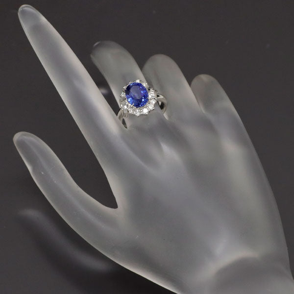 Pt900 Sapphire Diamond Ring 3.70ct D0.52ct 