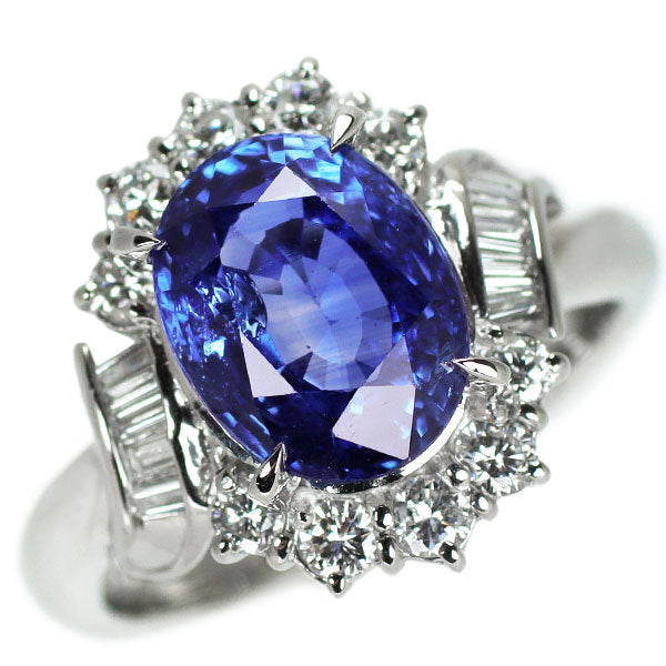 Pt900 Sapphire Diamond Ring 3.70ct D0.52ct 