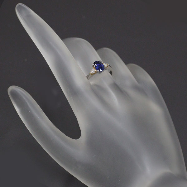 Pt900/ K18YG Sapphire Diamond Ring 0.92ct D0.14ct 