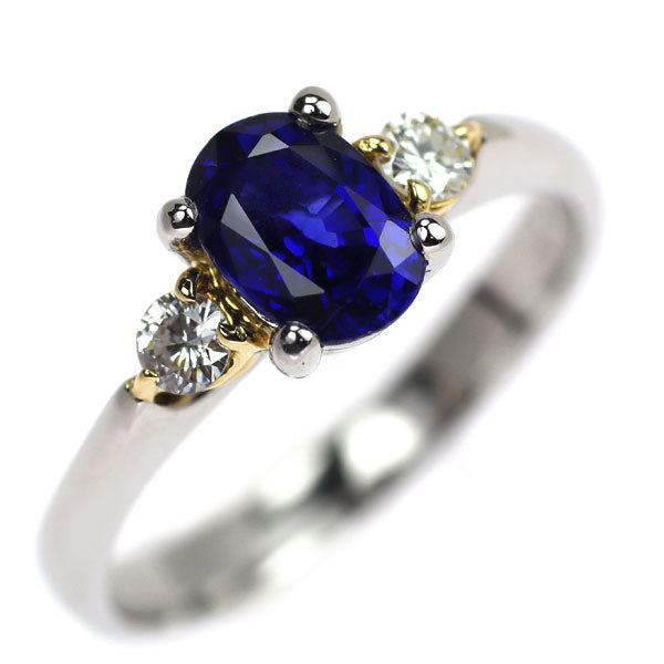 Pt900/ K18YG Sapphire Diamond Ring 0.92ct D0.14ct 