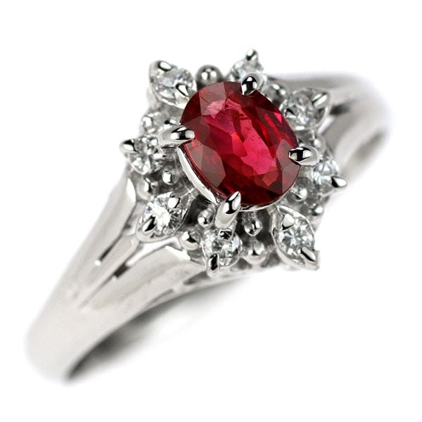 Pt900 Ruby Diamond Ring 0.39ct D0.11ct 