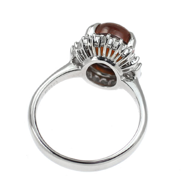 Pt900 Hessonite Garnet Diamond Ring 3.98ct D0.40ct 