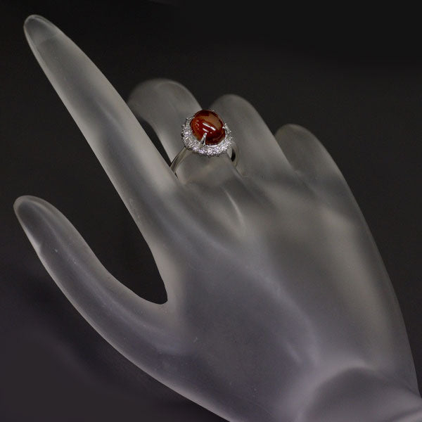 Pt900 Hessonite Garnet Diamond Ring 3.98ct D0.40ct 