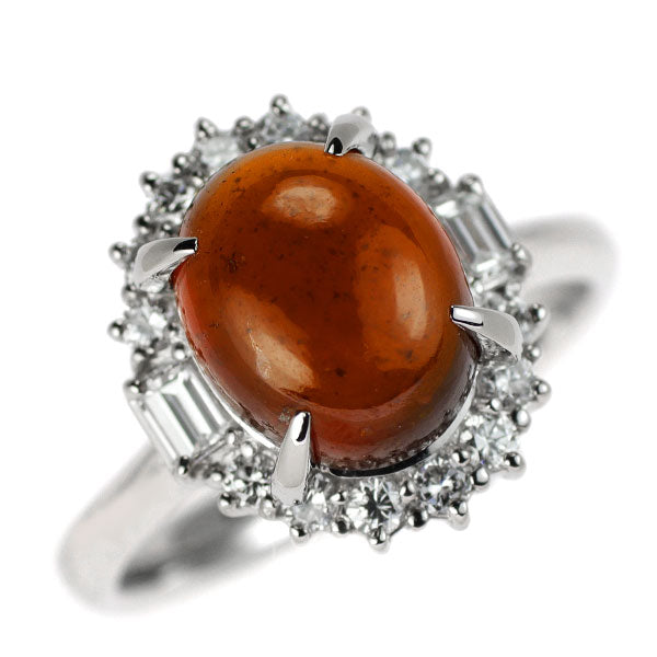 Pt900 Hessonite Garnet Diamond Ring 3.98ct D0.40ct 