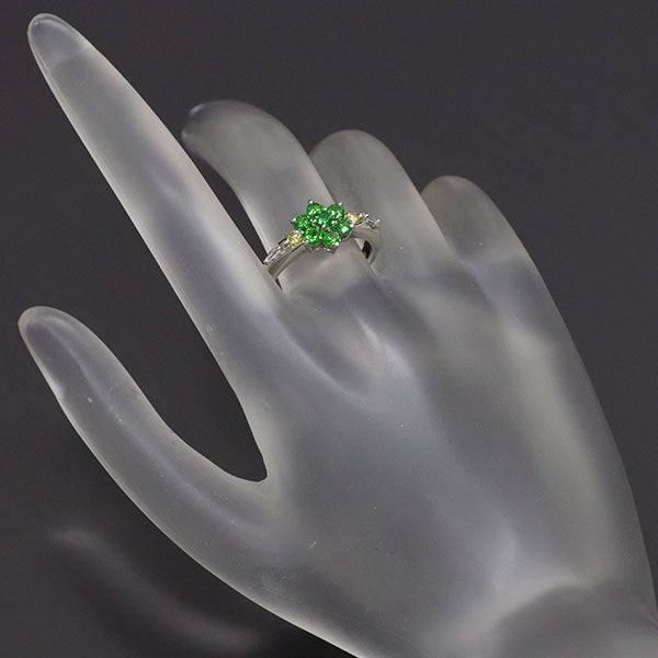 Rare Pt900 Demantoid Garnet Diamond Ring 0.74ct D0.28ct Flower 