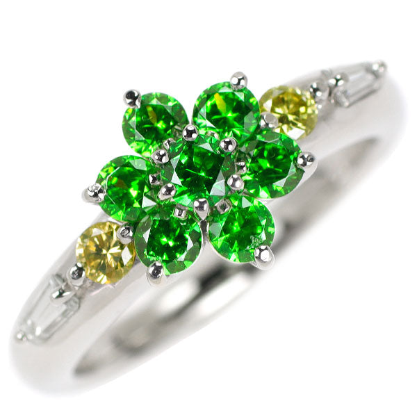 Rare Pt900 Demantoid Garnet Diamond Ring 0.74ct D0.28ct Flower 