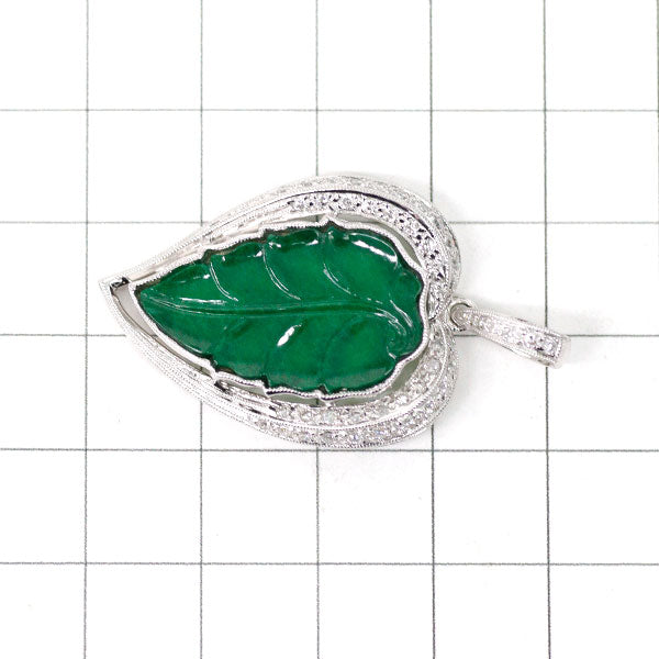 K18WG Carved Jade Diamond Pendant Top 2.683ct D0.50ct Leaf 