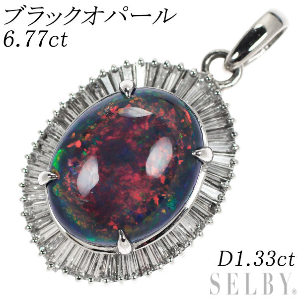 Pt900 Black Opal Diamond Pendant 6.77ct D1.33ct Locket Type 