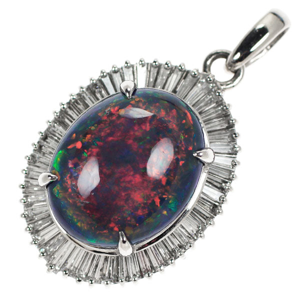 Pt900 Black Opal Diamond Pendant 6.77ct D1.33ct Locket Type 