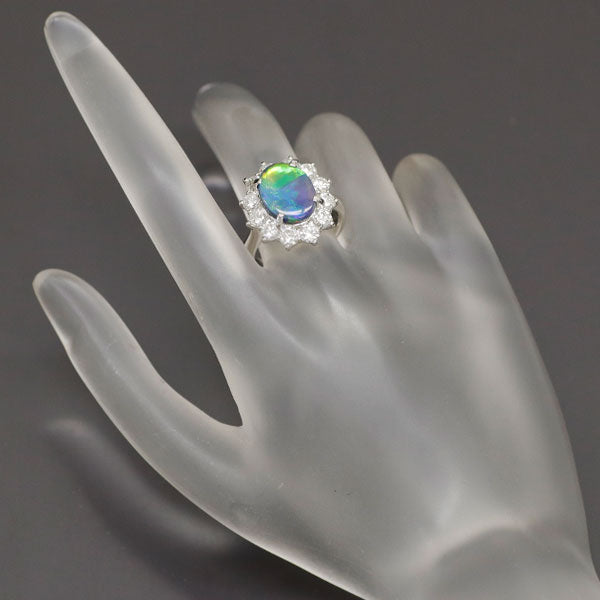 Pt900 Black Opal Diamond Ring 2.60ct D1.86ct 