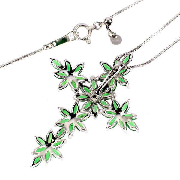 K18WG Green Garnet Diamond Pendant Necklace 3.73ct D0.03ct Cross Flower 