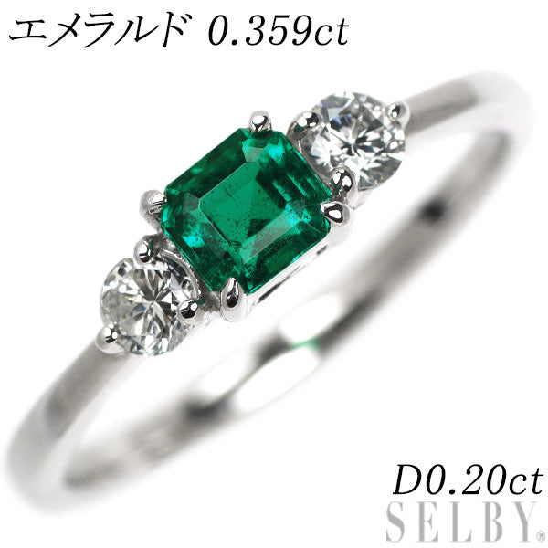 Pt900 Emerald Diamond Ring 0.359ct D0.20ct 