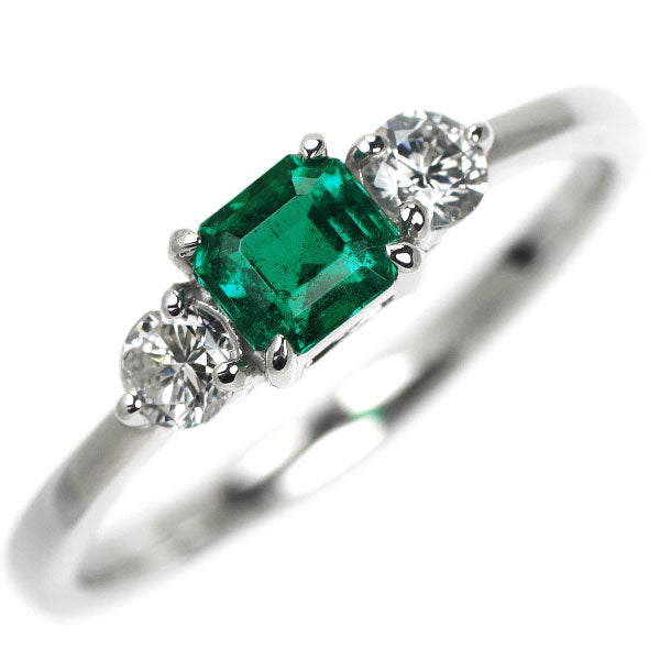 Pt900 Emerald Diamond Ring 0.359ct D0.20ct 