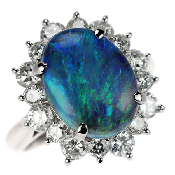 Pt900 Black Opal Diamond Ring 3.15ct D1.13ct 