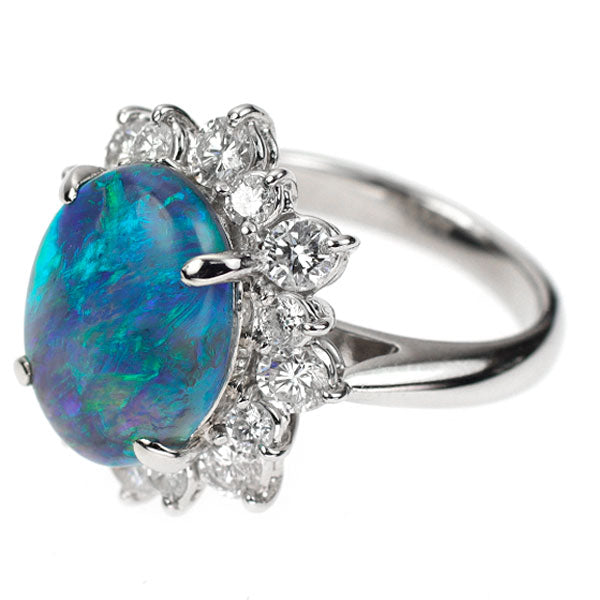 Pt900 Black Opal Diamond Ring 3.15ct D1.13ct 