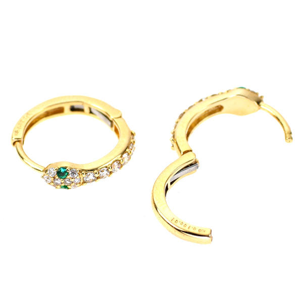 K18YG Emerald Diamond Earrings 0.02ct D0.20ct Snake Hoop 