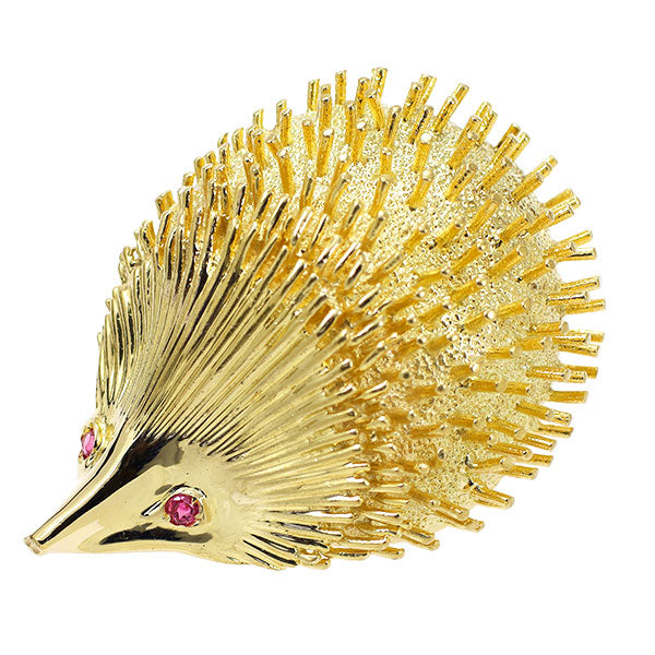 Tiffany K18YG Ruby Brooch Hedgehog《Selby Ginza Store》[S, Like New, Polished][Used] 