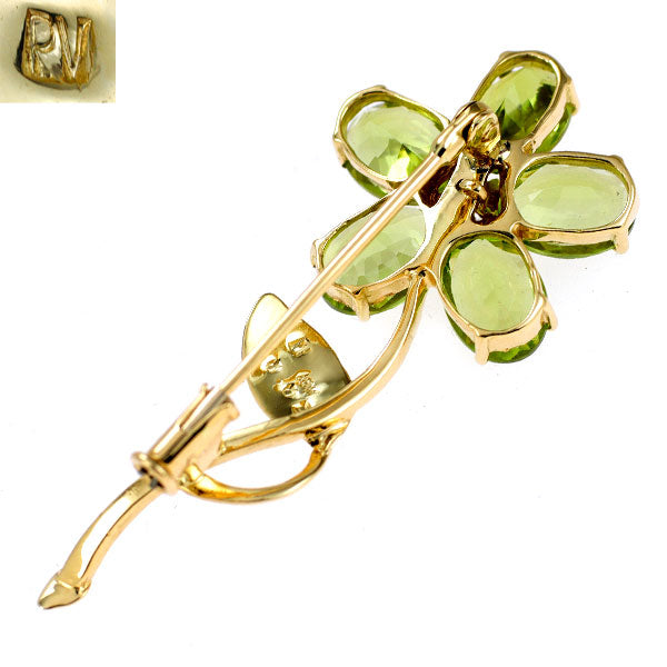 Ponte Vecchio K18YG Peridot Ruby Diamond Brooch D0.02ct Flower 