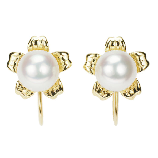 MIKIMOTO K18YG Akoya Pearl Diameter approx. 6.9mm Flower Earrings 