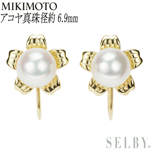 MIKIMOTO K18YG Akoya Pearl Diameter approx. 6.9mm Flower Earrings 