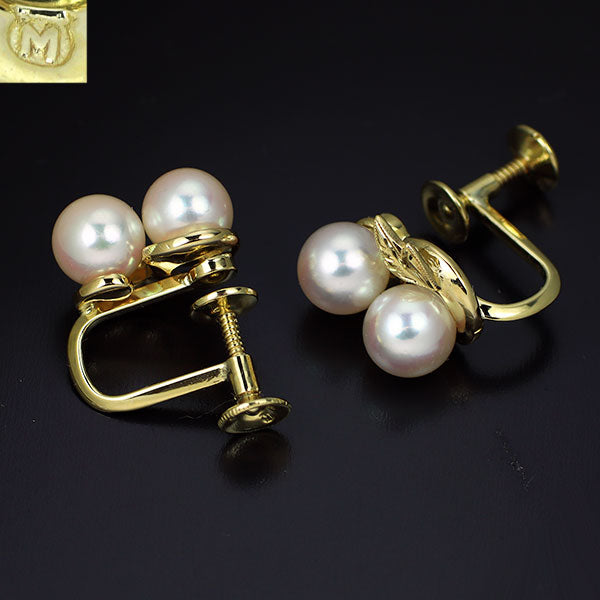 Mikimoto K14YG Akoya pearl earrings, diameter approx. 6.1-6.2mm, Toi et Moi 