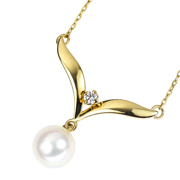 MIKIMOTO K18YG Akoya pearl diamond pendant necklace, diameter approx. 7.0mm 