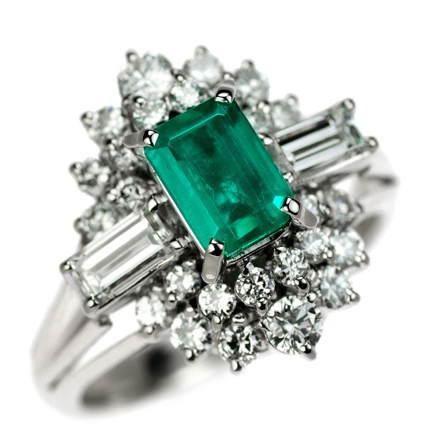 Pt900 Emerald Diamond Ring 1.04ct D1.26ct 